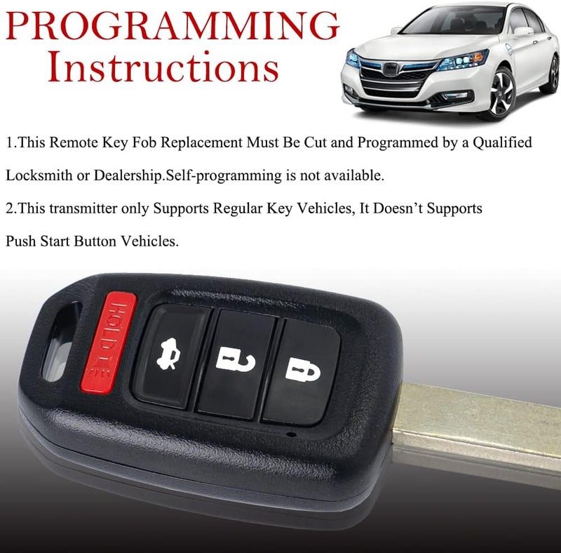 MechanMagic Key Fob Remote Replacement Fits for Honda Civic 2014 2015/Accord 2013-2015 MLBHLIK6-1T Keyless Entry Remote Control Uncut 4 Buttons 315 MHz ID74 G Chip (35118-T2A-A20) - Image 3